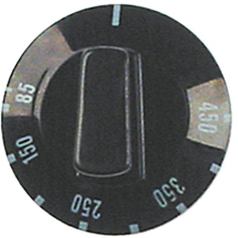 Fornitalia Knebel für Mastro für Thermostat ø 49mm 85-450°C für Achse ø 6x4,6mm mit Abflachung oben schwarz Drehwinkel 270°