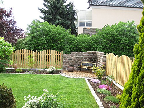 140cm Höhe Komplettset 3,90m Holzzaun 4m–38m wählbar (diesesPremium Paket ist 3,90m) Zaun inkl. allem Zubehör Staketenzaun 140cm Höhe oben gebogene ...