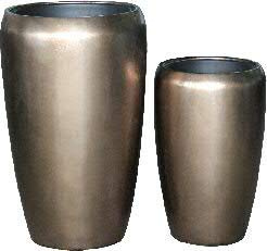 Hochwertige Pflanzvase - Fiberglas - Inklusive Pflanzeinsatz – Indoor - Metallic/Metallisch - Blumenkübel/Kübel (2er Set: Höhe 70cm & 50cm, Bronze)
