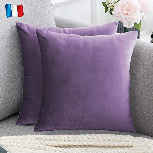 Douceur De Plumes 2er Set Lavendel lila Samt 40x40 cm Dekorativer Kissenbezug, Weicher Moderner Rechteckiger, Skandinavisches Wohnzimmer Dekor Sofa Schlafzimmer Bettboden (2 Lavendel lila)