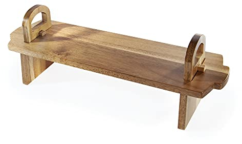 Acacia Wood Raised Serving Platter 52 x 15 x 17 cm – Raised Cake Stand & Charcuterie Board for Cheese, Tapas & Buffets – Food Safe Oil Finish | M&W