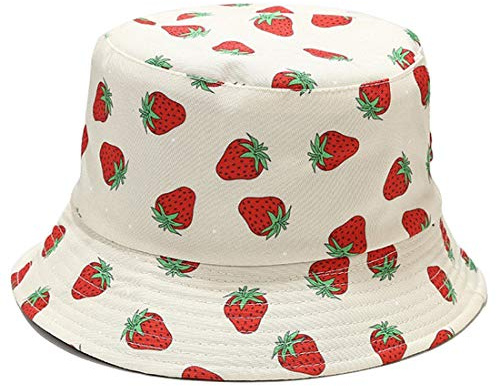 Yixda Sommar fiskehattar damer flickor utomhus vikbar vändbar strand solhatt, jordgubbe beige, one size