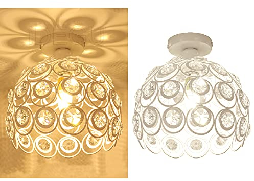 iDEGU Lot de 2 Plafonniers Modernes en Cristal et Métal, Industriel Luminaire E27 Suspension Lustre Abat-Jour Rétro Éclairage Décoration pour Chambre Entrée Couloir (Blanc 26CM)