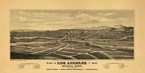 Feeling at home KUNSTDRUCK auf LEINWAND im SCHATTENFUGENRAHMEN 1877 Los Angeles-Karte Harbick N. - Reisen horizontal Leinwandbilder im Holzrahmen cm_42_X_86