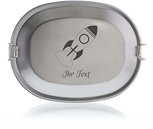 STEMPEL-FABRIK Brotdose Rakete personalisiert mit Namen, Edelstahl graviert | Edelstahl-Lunchbox mit Namensgravur & Rakete-Motiv – BPA-frei, spülmaschinengeeignet, 15,5x11,5x4,5 cm