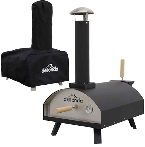 Dellonda Portable Wood-Fired Pizza Oven and Smoking Oven, Black/Stainless Steel, Supplied with Weatherproof Cover/Carry Bag - DG218