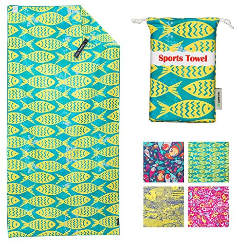 4Monster Mikrofaser Strandtuch Ultra Leicht, Sandabweisendes Handtuch Schnelltrocknend, Saugfähiges Sporthandtuch für Strand Pool Wassersport Yoga Fitness