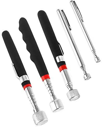 QWORK® 5 varillas telescópicas magnéticas, herramienta de recogida magnética extensible, acero inoxidable, 1.5 LB, 3 LB, 10 LB, 15 LB y 20 LB