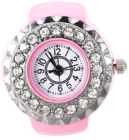 Mikikit Ringuhr Fingerring Mit Mikrouhr Verchromter Schmuckring Für Jungen Und Mädchen Pinkfarbener Edelstahlring Mit Großer Ziffernanzeige Modisches Finger Accessoire Für Alltag Und Geschenk