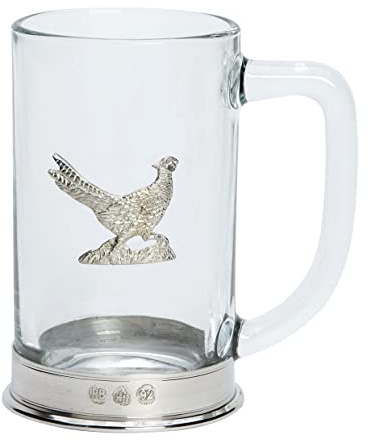 Farm Cottage Brands Bierkrug aus bleifreiem Zinnglas, 535 ml, mit Fasan-Motiv