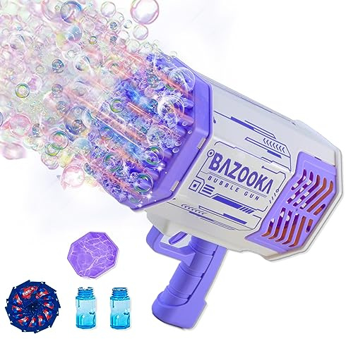 Petrella Toy Bubble Gun for Kids 69 Holes Bubble Machine for Toddlers 1-3 4-8 Girls Boys, Rechargeable Bazooka Bubble Blower Guns for Wedding Summer Outdoor Party with Bubble Solution