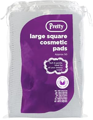 Pretty Cotton | Cotton Pads | Standard Size Square Cosmetic Make-Up Remover Pads | 50pk