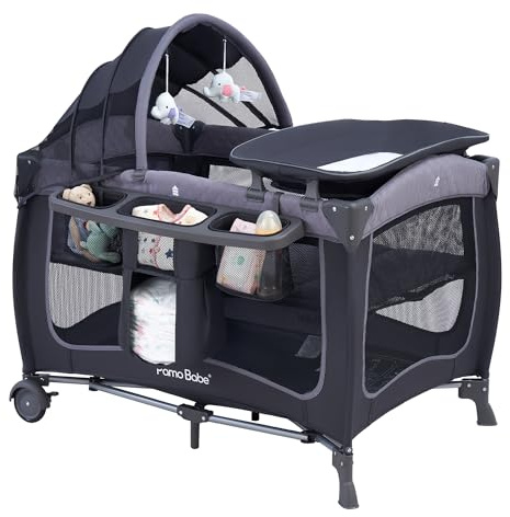 Pamo Babe Baby Playard with Canopy, Portable Crib with Changing Table