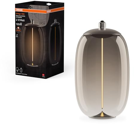 OSRAM Lamps Vintage 1906 Big Elipse Oval, Lampada Decorativa a LED con Vetro Color Fumo, con Filamento Sottile e Magnetico, Base E27, 4 Watt, Accogliente Bianco Caldo 1800K, Basso Consumo Energetico