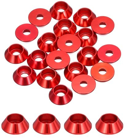 QUARKZMAN Rondelles Coniques M3 Aluminium Anodisé Rouge Foncé 20pcs | Rondelles de Tête de Goupille pour Vis RC/FPV/PC/Drone/Pièces de Modèles d'Accessoires Mécaniques
