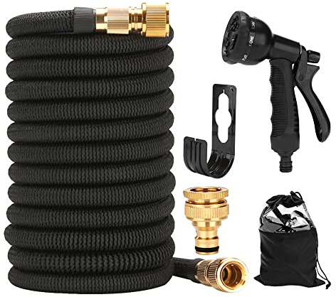 Gobesty Manguera de Jardin Extensible 25m, manguera jardin con Pistola de Agua de 8 Modos, conector de latón, manguera de alta resistencia, Flexible y antirroturas para Rociar el Césped, Limpiar Autos
