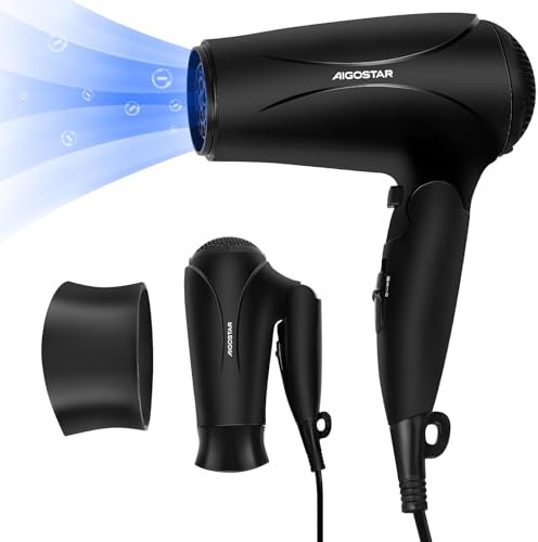 Aigostar Sèche-Cheveux Ionique avec Manche Pliable, 3 Réglages de Température, Sèche-Cheveux de Voyage Léger 2400W