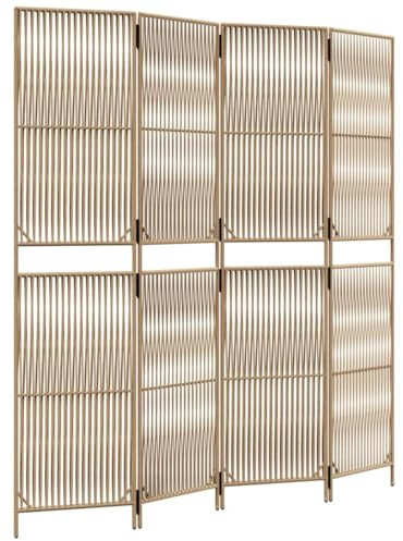 vidaXL Paravent 4-TLG., Raumteiler Linien-Webdesign Faltdesign, Trennwand Sichtschutz für Innen Außen, Spanische Wand Raumtrenner, Beige Poly Rattan