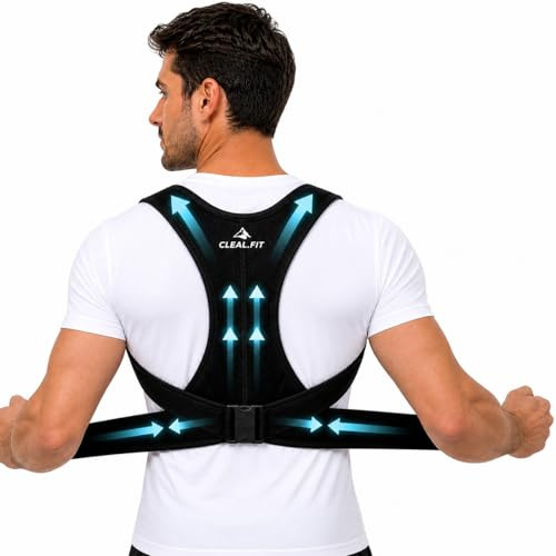 CLEAL.FIT Correcteur de Posture Dos Homme Femme – Redresse Dos et Ceinture Dorsale Réglable – Soutien Lombaire et Épaules avec 3 Barres de Maintien – Tissu Respirant Confortable