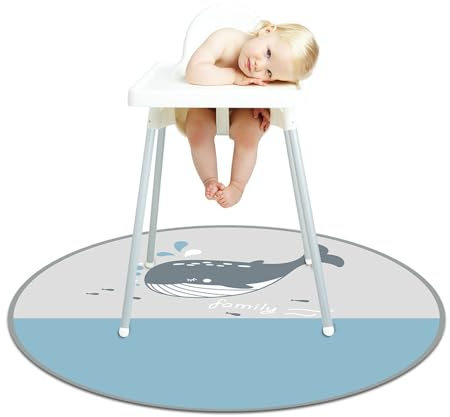 Treer Unterlage für Hochstuhl Baby,Runde Hochstuhl Bodenmatte Durchmesser 130cm Wasserdicht Spritzmatte für Hochstuhl, Rutschfest Krabbelmatte Bodenschutzmatte Baby Spielmatte (Karikatur Wal)