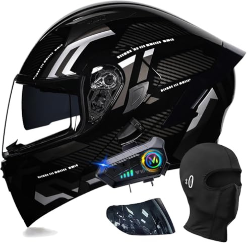 Bluetooth Modular Motorbike Helmet, Full Face Flip Up Motorcycle Double Visor Helmet, DOT/ECE Approved, with Dual Speaker and Microphone, for Adults Men Women M~XXL