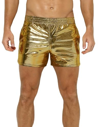 AIEOE Herren Glänzende Shorts Ultra Short mit Gummibund Sexy Party Outfit im Metallic-Look