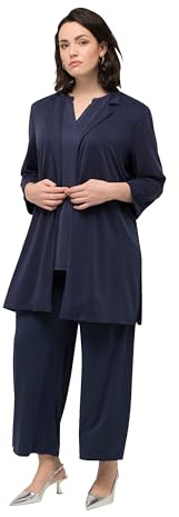Ulla Popken Damen große Größen Übergrößen Plus Size Jersey-Blazer, Reverskragen, 3/4-Arm, Modalmix Marine 50+ 829870770-50+