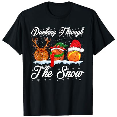 Lustiger Basketball Weihnachten Dunking durch den Schnee T-Shirt