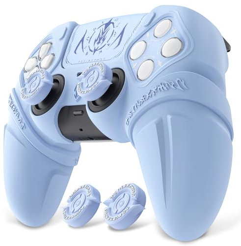 playvital Coque Manette pour ps5 Grip Housse Protection pour ps5 Controller Cover Skin avec Capuchon Joystick & Autocollant,Étui Silicone Compatible avec Station de Charge,Édition Runes-Bleu