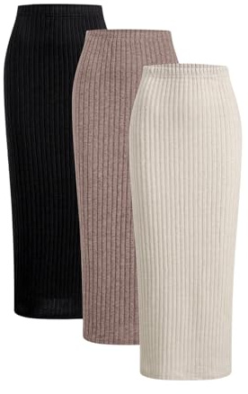 SOLY HUX Damen 3er Set Rock Strickrock Basic Langer Rock Bleistiftrock Bodycon Herbstrock Freizeitrock Beige Mehrfarbig M