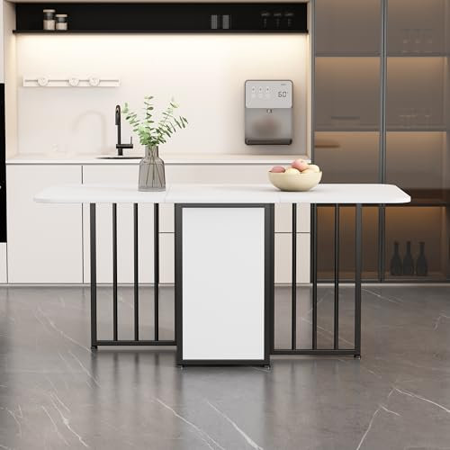 Merax Klapptisch Multifunktionaler Klappbarer Esstisch, Ausziehbar Mit Schubladen, 3-in-1, Platzsparender Küchentisch, Weiß+Schwarz, Für Kleine Räume