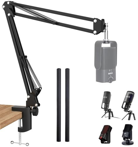 SUNMON Rode NT-USB Mikrofonarm – Mikrofonarm für Rode NT-USB/NT-USB+/NT-USB Mini und die meisten Mikrofone, verstellbarer Galgen-Scherenarmständer mit 0,95 cm auf 1,6 cm Adapter SUNMON