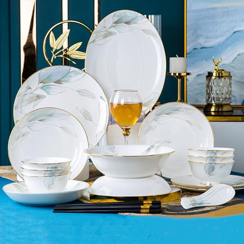 NNYCC Services de table Bols à soupe en céramique Émaillé à la main et coloré Ensemble de 22 assiettes et bols en céramique avec assiette plate à dessert Bol et assiette creuse,Blanc,32 piece set