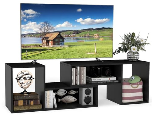 GIANTEX TV-Schrank frei kombinierbar, TV Lowboard Sideboard Holz 2-teilig, Fernsehschrank für TVs bis zu 60 Zoll, Bücherregal Eckregal Aufbewahrungsregal multifunktional, Schwarz