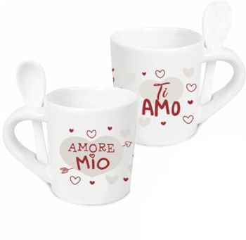 VARZI Set 2 Tazzine Da Caffè Dedica San Valentino Con Cucchiaino