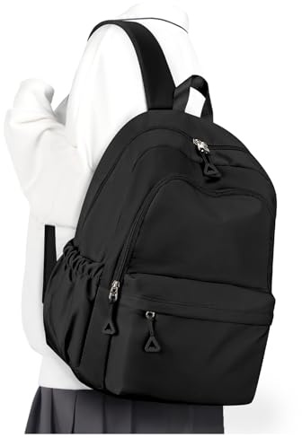 winspansy Sac a Dos Scolaire Noir,Sacs D'école Cartable Primaire Grand,Sac à Dos Lycee Multipoche,Sac Université Femme,Sac Scolaire Ado 30L