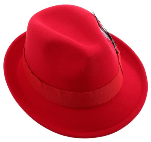 OATIPHO Roter Herren Fedorahut aus Filz und Baumwolle Warm und Bequem Leicht und Tragbar Modisches Design Geeignet für Hochzeiten und Alltag