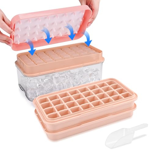 Eiswürfelform, Lebensmittelechte Eiswürfelbehälter Silikon, Alle Eiswürfel in Einer Sekunde Freigeben, BPA-Frei Eiswürfelform mit Deckel (Rosa Ice Cube Tray)