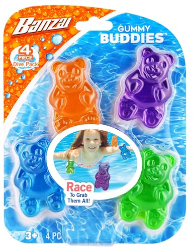 BANZAI Gummy Buddies Pool Diving Toys, 4-Piece Bear-Shaped Set