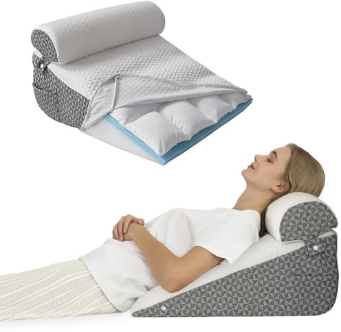 JORNH 3pcs Wedge Pillow Support Cushion, Support Pillows with soft Cushion,Memory Foam Pillow for Sleeping, Incline Bed Wedge for GERD, Snoring, Back and Leg Pain(white-gray)