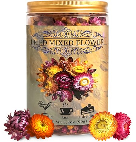 100+ Edible Dried Flowers for Cake Decoration – Food Grade Mixed Natural Colorful Chrysanthemum Flowers for Baking, Cocktails, Cupcakes, Drinks, DIY Crafts - No Additive