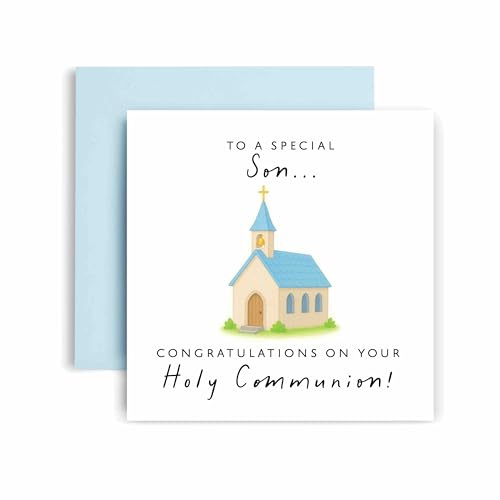 Huxters First Holy Communion Card for Son - Chapel Design - Thoughtful Religious Greeting Card for a Special Milestone - 17 by 12cm (Son)