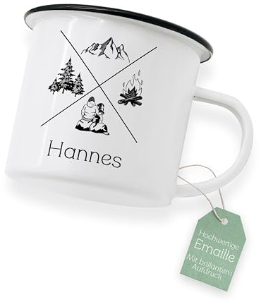 ABENTEUERNAH X Tasse Fahrrad, Kaffeetasse Camper, Outdoortasse Angler, Emailletasse Mann, Fahrradgeschenk, Vatertag Geschenk, Becher, Outdoor Flasche personalisiert (Hund)