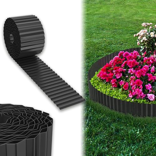 UISEBRT Cortenstål gräskant, galvaniserad rabattgräns av metall, lätt att montera, 18 cm mycket flexibla gräsmattkanter, rotspärr, blomrabatt eller som klippkantlängd justerbar (10 m, svart)