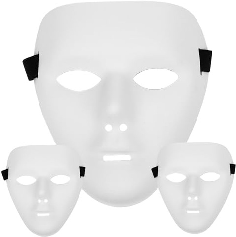 3 Stück Halloween-Masken, Vollgesichtsmaske, 7, 7 x 6, 5 Zoll, weiße Maske für Männer, DIY, blanke Maskerade, einfache Maske für Romankostüme, Cosplay, künstlerische Projekte, Theater, blanke