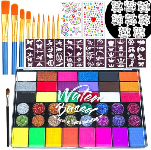 Kinderschminke Set, Gesichtsfarben Kinderschminken 42 Farben Schminkpalette, Waschbar Body Face Paint Schminke für Karneval Halloween Schminke Cosplay Gesicht Bodypainting Kit für Kids Erwachsene
