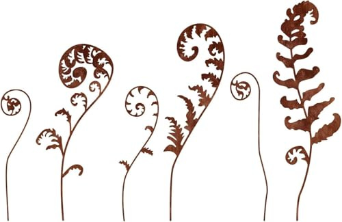 Lot de 6 piquets de jardin en métal rouillé - Décoration de jardin pour l'extérieur - Résistant aux intempéries - En métal rouillé - Décoration pour pelouse, cour, balcon, pot de fleurs