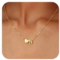 RMMD Kette Gold Damen - 18K Vergoldet Herz Kette mit Buchstabe N Personalisierte Goldene Halskette Goldkette Damen Gold Necklace Schmuck Geschenke für Freundin Frauen Mädchen Muttertag