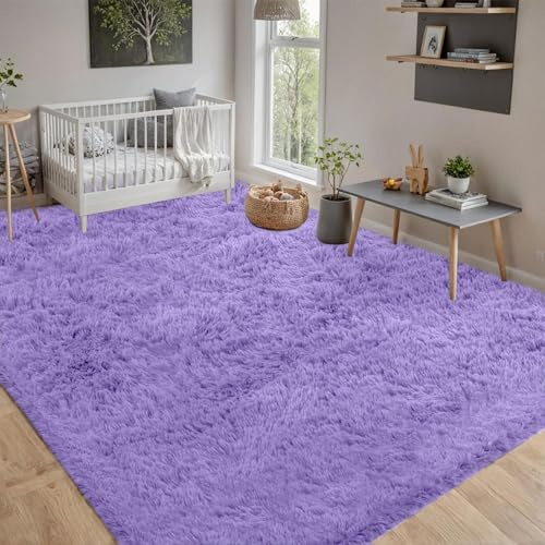 CHENMIAO Teppich Wohnzimmer 70 x 140 cm Flauschig Hochflor Extra Shaggy Weicher Wohnzimmerteppich Anti-Rutsch-Rückseite für Schlafzimmer Kinderzimmer, Lila
