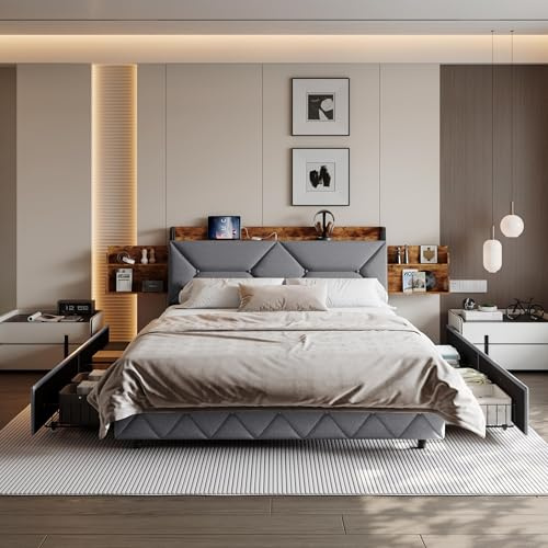 WSOFZMO Polsterbett 140x200, Doppelbett mit Stauraum und USB, Gepolsterte Bett mit Lattenrost, Jugendbett Funktionsbett mit Ergonomisches Kopfteil, Leinen, ohne Matratze (Stahl und Holz, 140 * 200)